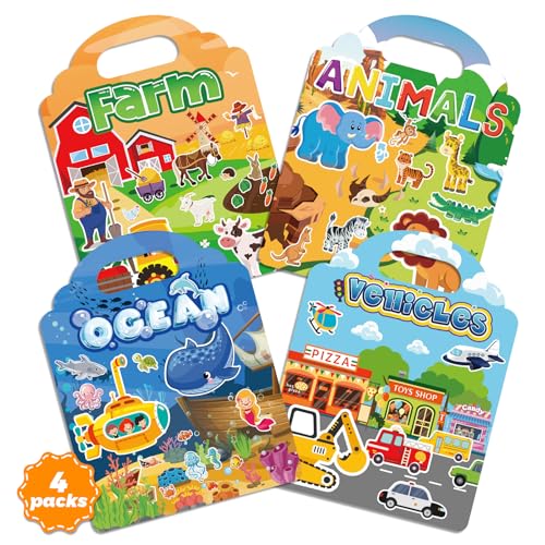 4 Pack Adventure Jelly Stickers for Kids, 3D Creative Activity Set Ages 3-8 - style: Farmhouse+Animals+Ocean+Vehicles