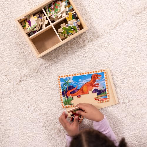 Melissa & Doug 4‑in‑1 Wooden Dinosaur Jigsaw Puzzle Set, 48 Pieces with Storage Box, Toddler Puzzle Toy for Kids Ages 3+ - FSC Certified - style: Dinosaurs