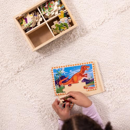 Melissa & Doug 4‑in‑1 Wooden Dinosaur Jigsaw Puzzle Set, 48 Pieces with Storage Box, Toddler Puzzle Toy for Kids Ages 3+ - FSC Certified - style: Dinosaurs