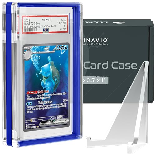 Dinavio Crafthouse PSA Graded Card Display Acrylic Case for Standard PSA and CGC Slabs - Slab Case - PSA Card Case - Graded Card Display Case - Updated Dimensions - Stand Included (Blue Border) - color: Blue Border
