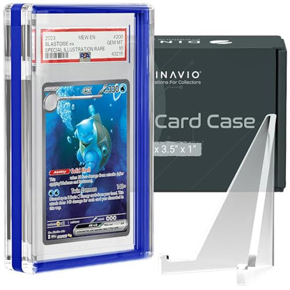 PSA Graded Card Display Acrylic Case for Standard PSA and CGC Slabs - Slab Case - PSA Card Case - Graded Card Display Case - Updated Dimensions - Stand Included (Blue Border) - color: Blue Border