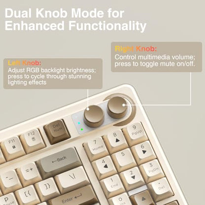 SOLAKAKA SK90 75% Wireless Gaming Keyboard - 4000mAh Tri-Mode (BT5.0/2.4G/USB-C) Cute Creamy Gaming Keyboard with Number Pad, Media Knob, RGB Backlit, Quiet Keys Silent Office Keyboards for PC MAC - color: Creamy, size: SK90 - Wireless