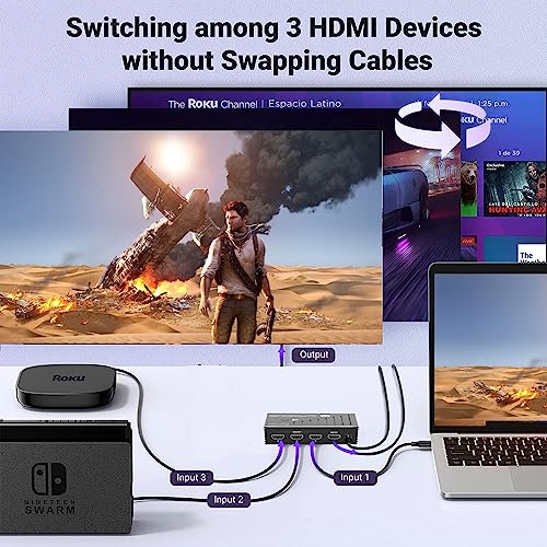 8K HDMI 2.1 Switch 3 in 1 Out & HDMI Splitter 3 in 1 Out with Remote Bidirectional Switcher - 4K 120Hz Auto Switching Hub for Gaming/HDR, Compatible with 8K/4K/HDCP 2.3, Support 4K 120Hz 4:4:4