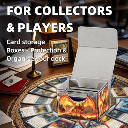 Trading Card Storage Box, Holds 100+ for MTG Cards, Premium PU Leather with Magnetic Closure, Golden Dragon Amidst Flames Durable Deck Box for Magic the Gathering, Trading Card Games - color: Golden Dragon Amidst Flames