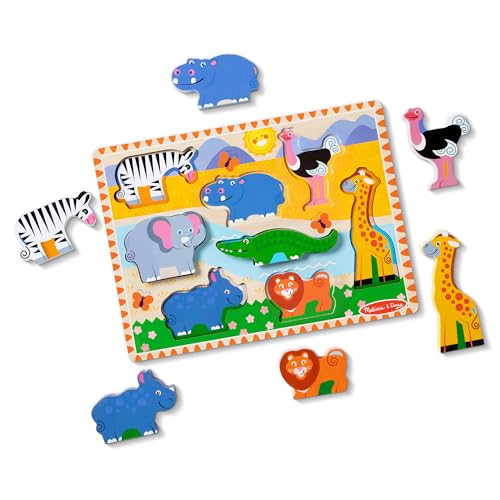 Melissa & Doug Safari Wooden Chunky Puzzle (8 pcs), Educational Screen Free Activity for Toddler, Preschoolers and Kids Ages 2+ - FSC Certified - size: 11.95 x 8.95 x 1.0, style: Safari