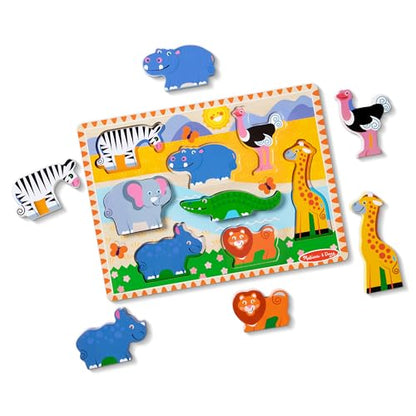 Melissa & Doug Safari Wooden Chunky Puzzle (8 pcs), Educational Screen Free Activity for Toddler, Preschoolers and Kids Ages 2+ - FSC Certified - size: 11.95 x 8.95 x 1.0, style: Safari