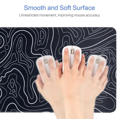Large Gaming Mouse Pad for Desk, Black Topographic Mouse Pad Desk Mat for Gaming Office, Long XL Mouse Pads Keyboard Pad Desk Pad for Computer Laptop 31.5''x11.8'' - color: Black