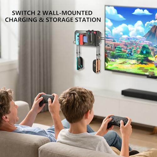 Wall Mount Charging Dock for Nintendo Switch 2 - Charge & Store 4 Controllers, 6 RGB Modes Light, 4-in-1 Multifunction Wall Mount Kit - size: 3 IN 1 Wall Mount