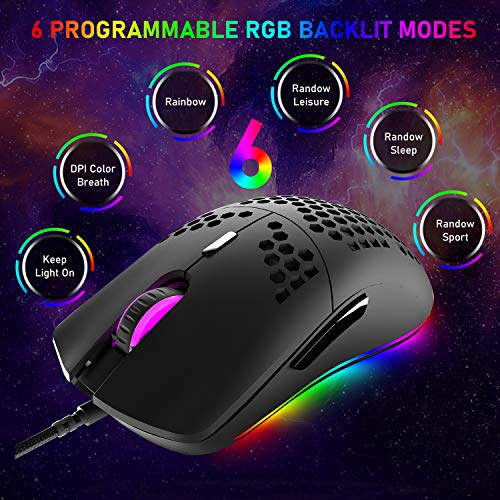 60% Mini 68 Key RGB Backlit Wired USB C Gaming Mechanical Blue Switch Keyboard + Rainbow Backlight 6400 DPI Mouse + Mouse Bungee Cable Cord Management Fixer Holder + Mouse Pad For ESports,Game,office