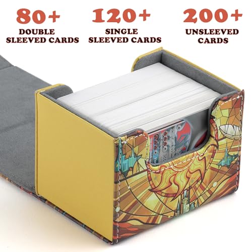 Deck Box for MTG Cards, Trading Commander Deck Case Holds 120+ Sleeved Cards, PU Leather Magnetic Collectible Card Storage Box Fits for TCG Magic Card (Yellow) - color: A-Yellow
