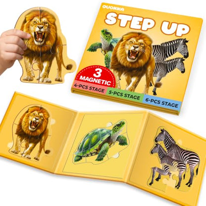QUOKKA Step Up Magnetic Puzzles for Toddlers 1-3, Wild Animals Puzzle Set in One Book, Travel Games for Kids 3-5, Screen Free Toy for Toddlers and Preschoolers - color: Safari2