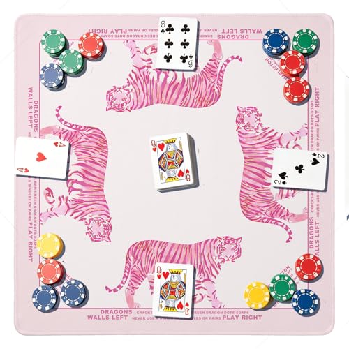 Pink Tigter Mahjong Mat Pads, Funky Cute Mahjong Mats for Table 31.5 In | Preppy Mahjong Mat, Funky Noise Reduction Mahjong Game Pad, Girly Mah Jong Mats Table Cover, Mahjong Gifts for Women - color: Pink Tigter