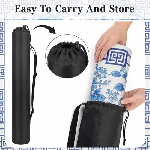 Britimes Mahjong Mat with Black Carrying Bag,31.5"x31.5", Blue Floral | Non-Slip Noise Reduction Gaming Mat Rubber Multi Purpose Game Table Cover for Mahjong Card Dominoes Board Tile Games - color: Blue Flowers Leaves