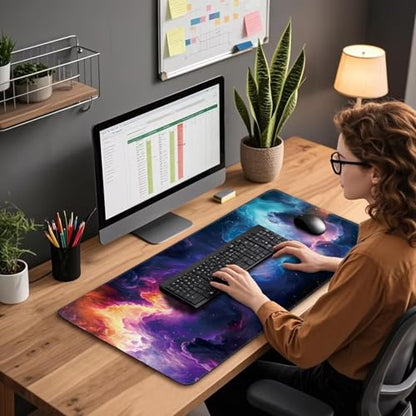 Galaxy Large Gaming Mouse Pad Desk Mat 31.5"x15.7" | Extended Mousepad, Non-Slip Rubber Base , Stitched Edges, for Computer/Laptop/Office/Home - color: Nebula Space
