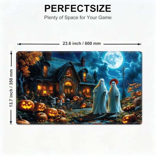 for MTG Playmat, Custom Trading Card Game Mat 23.6 x 13.7 in | Ghostly Mansion Premium Non-Slip Rubber Base, Water-Resistant & Stitched Edges, Personalized High-Definition Art - color: Ghostly Mansion, size: 24" x 14" Regular