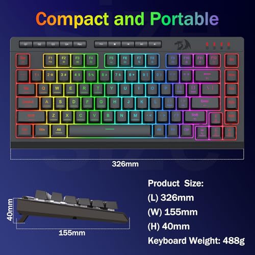 Redragon K524 Wired Gaming Keyboard, RGB Backlit, 75% Compact Quiet Membrane Keyboard with Programmable Macro and Multimedia Keys, Anti-ghosting, Spill Resistant for Win/MAC/PS/Xbox - color: Wired