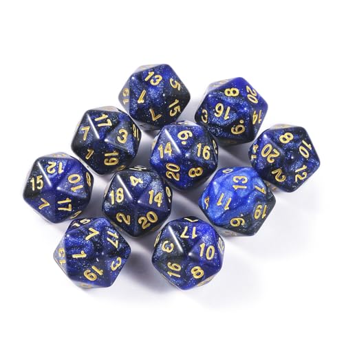 10 Pieces Polyhedral Dice Set D20 Dice 20mm Acrylic 20 Sided Game Dice for Dungeons and Dragons RPG MTG DND Dice Table Games (Starry Blue Black) - color: Starry Blue Black