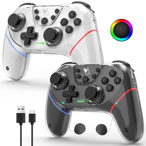AceGamer 2 Pack Stinto Pro Wireless Controller for Nintendo Switch 2/Switch/Lite/OLED/PC/Steam, Hall Effect Joysticks & Triggers, RGB Grip, Dual Vibration/Wake-Up/Turbo/Macros/4-Way D-Pad - color: Black and White