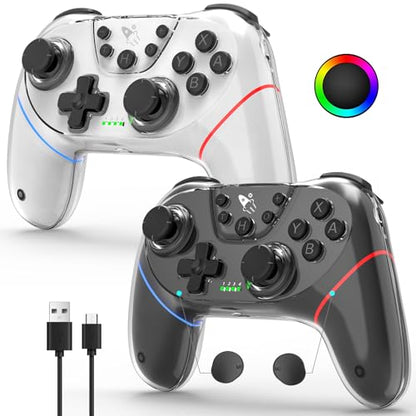 AceGamer 2 Pack Stinto Pro Wireless Controller for Nintendo Switch 2/Switch/Lite/OLED/PC/Steam, Hall Effect Joysticks & Triggers, RGB Grip, Dual Vibration/Wake-Up/Turbo/Macros/4-Way D-Pad - color: Black and White