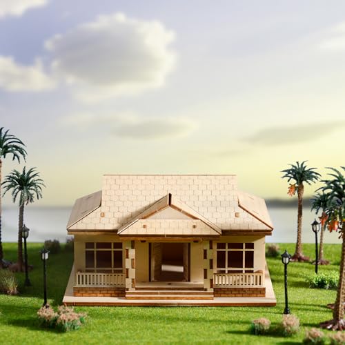 3D Wooden Puzzles for Adults, DIY Miniature Villa Model Kit for Home Decor | Wooden Houses for Beginners,Paintable model building kit, Stress Relief & Screen-Free Activity,Gifts for Friends/Teens - style: One Layer