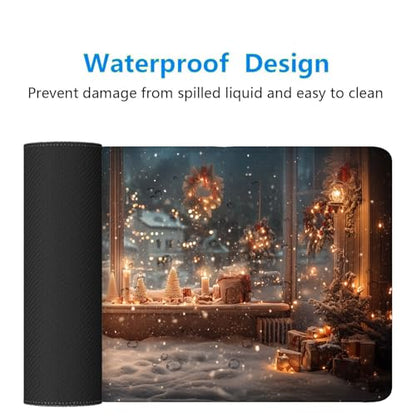 Christmas Tree Gaming Mouse Pad Desk Pad Candlelight Garland Snow Scene Large Gaming Mouse Mat with Stitched Edges,Non-Slip Waterproof Rubber Base Mouse Mat 31.5"x11.8" - color: Christmas-tree, size: 31.5" x 11.8"