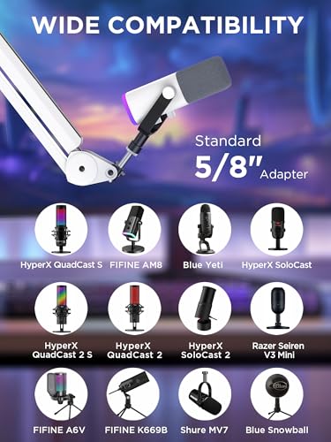 InnoGear Mic Arm Microphone Boom Arm Cable Management for Blue Yeti, White | Desk Mount, for Shure Fifine, Professional Appearance, Extendable, Horizontal Reach 32.3", 3.5 lb Weight Capacity, Heavy-Duty - color: White, style: Standard Clamp