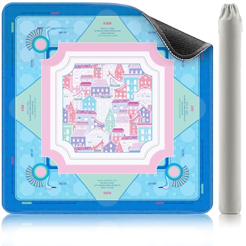 KUNTE Mahjong Mat, Blue, 32"x32" | Non-Slip, Quiet, Waterproof, Foldable, American Mahjong - color: Sweet Town