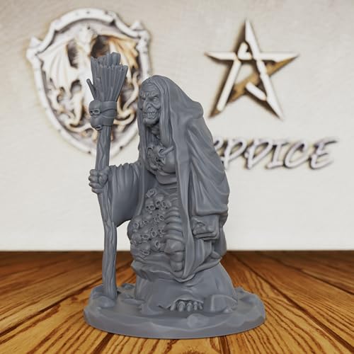 AUSPDICE Witch Miniature 32mm, Unpainted DND Fantasy Figure AS258 | Dark Fantasy Hag for Dungeons and Dragons, TTRPG Campaigns, Tabletop RPGs, Fantasy Wargames and Miniature Painting