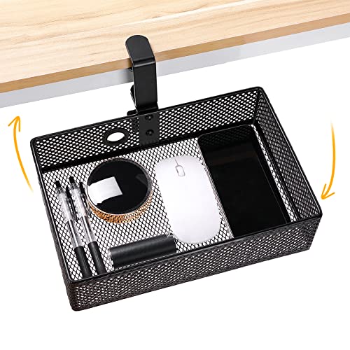 Mesh Desk Organizer and Clamp-on Swivel Pencil Drawer, Desk Hidden Extra Sturdy C-Clamp Mount System and Easy to Instal, Home Office Art Supply Storage Box (Black) - color: Black