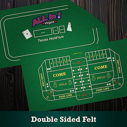STERLING Games Poker Blackjack Craps Felt Layout, 72" x 36" Double Sided Mat for Casino Style Home Gaming Table Top Cover Cloth Mat