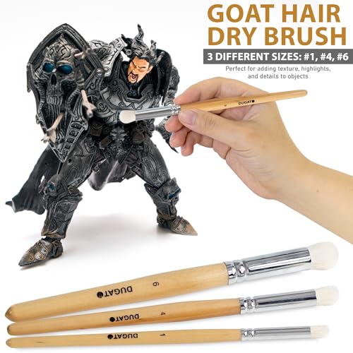 DUGATO Miniature & Dry Brush Set, Model Brushes for Warhammer 40k, 15-Piece | Fine Detail Premium Nylon Bristle & Goat Hair Brushes for 40k, DnD, Citadel & Figurine, Feathering for Acrylic Oil Gouache - color: 15pcs Dry & Miniature Brush - Natural Brown