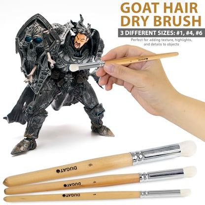 DUGATO Miniature & Dry Brush Set, Model Brushes for Warhammer 40k, 15-Piece | Fine Detail Premium Nylon Bristle & Goat Hair Brushes for 40k, DnD, Citadel & Figurine, Feathering for Acrylic Oil Gouache - color: 15pcs Dry & Miniature Brush - Natural Brown