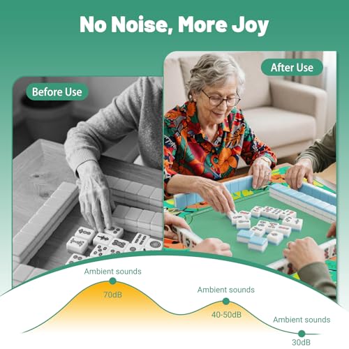 Anti Slip Mahjong Mat for Table 32.4" x 32.4" - Noise Reduction Rubber Base Game Mat with Carrying Bag, Waterproof Portable Table Cover for Poker/Cards/Board Games/Tile Games- Green - color: Fl-green