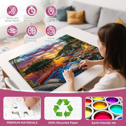 500 Pieces Puzzle for Adults, Sunset Lake Cabin Puzzle, Nature Landscape Boat Jigsaw Puzzles 500 Piece for Teens Adults Seniors, Fun Challenging Family Game Birthday Party Gift 20.5 * 15in - style: Sunset Lake Cabin