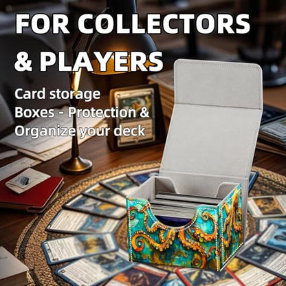 Trading Card Storage Box, Holds 100+ for MTG Cards, PU Leather with Magnetic Closure, Stained Glass Octopus Painting Durable Deck Box for Magic the Gathering, Trading Card Games - color: Stained Glass Octopus Painting