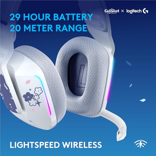 Logitech G733 Lightspeed RGB Wireless Gaming Headset | Lightspeed wireless, suspension headband, LIGHTSYNC RGB, Blue Voce mic tech, PRO-G audio drivers - color: Kamisato Ayaka Genshin Impact Edition