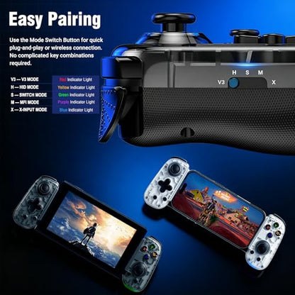 Joso Mobile Game Controller with USB-C Plug & Play, Wireless & Wired Gamepad for iPhone/Android & Switch with Hall Effect Joysticks/Dual Vibration/Turbo, Supports Cloud Gaming & Streaming (White) - color: White