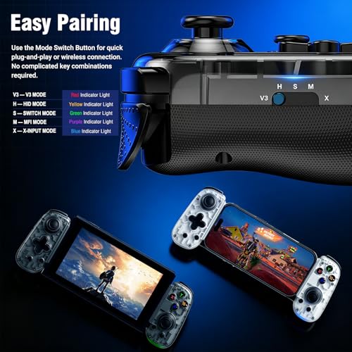 Joso Mobile Game Controller with USB-C Plug & Play, Wireless & Wired Gamepad for iPhone/Android & Switch with Hall Effect Joysticks/Dual Vibration/Turbo, Supports Cloud Gaming & Streaming (Black) - color: Black