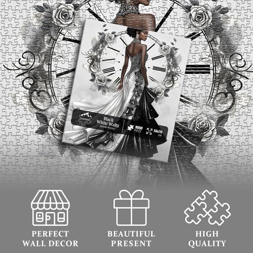 Impossible Puzzle for Adults 1000 Pieces, Flower Beauty Women Black Girl Puzzles, Flower Jigsaw Puzzle Lady Aesthetic Art Vintage - style: Black Girl Puzzle