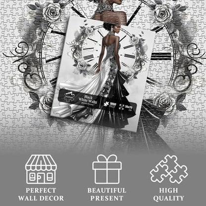 Impossible Puzzle for Adults 1000 Pieces, Flower Beauty Women Black Girl Puzzles, Flower Jigsaw Puzzle Lady Aesthetic Art Vintage - style: Black Girl Puzzle