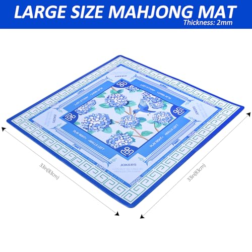Jongyance Blue American Learning Mahjong Mat (33”x33”) with Black Carrying Bag, Anti-Slip, Mahjong Table Mat for Mah-jongg, Poker, Board Games, Dominoes - color: Blue