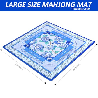 Jongyance Blue American Learning Mahjong Mat (33”x33”) with Black Carrying Bag, Anti-Slip, Mahjong Table Mat for Mah-jongg, Poker, Board Games, Dominoes - color: Blue