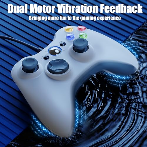 Gamrombo Wired Controller for Xbox 360-2 Pack, Compatible with xbox 360/360 S/360 E, with Dual-Vibration, 2.5mm headphone Jack - color: White