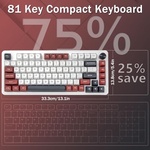 E-YOOSO 75% Wired Mechanical Gaming Keyboard, Creamy Sound, White/Red | Hot Swappable Pre-lubed Red Switches, Gasket Structure, Knob Control, Quiet Portable 75% Compact Custom for PC - color: White Red, Linear Switch