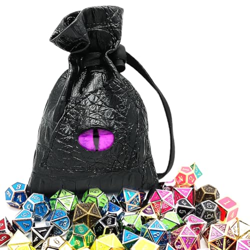 Haxtec Dragon Dice Bag PU Leather DND Dice Pouch with 3D Glass Dragon Eye, Small Drawstring Bag for Dungeons & Dragons, D&D Gamer Gifts for Dragon Lovers, Patent D893867