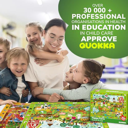 QUOKKA 100 Piece Puzzles for Kids Ages 4-6 – 4xSET Search and Find Kids Puzzles Ages 5-8 – Artist-Crafted Illustrations with Children Daily Life, Hidden Objects - Educational Activity Toy Gift - color: Farm & Beach