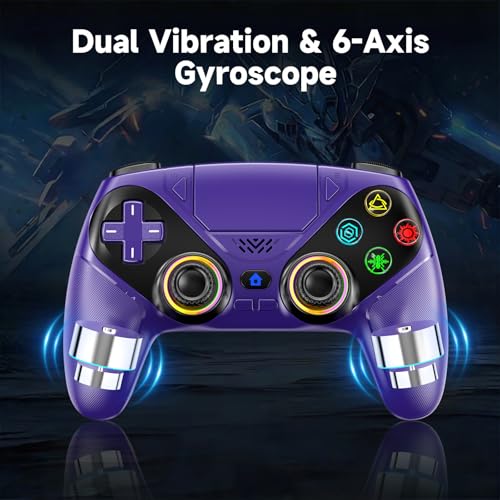 Xexvyrin LED Wireless Controller for PS5, Compatible with PS5 Pro/Slim/PC, Dual Vibration, Macro/Turbo Function, 3.5mm Audio Jack,1000mAh Battery, 6-Axis Motion Control Gamepad with Speaker（Black） (Deep purple) - color: Deep Purple