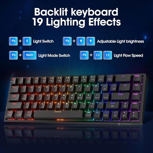 KOORUI 60% Mechanical Gaming Keyboard, Mixed Colors LED Backlit Ultra-Compact 68 Keys, Mini Wired Keyboard with Blue Switch for Windows Laptop PC/Mac OS/Xbox - color: Brown Switch