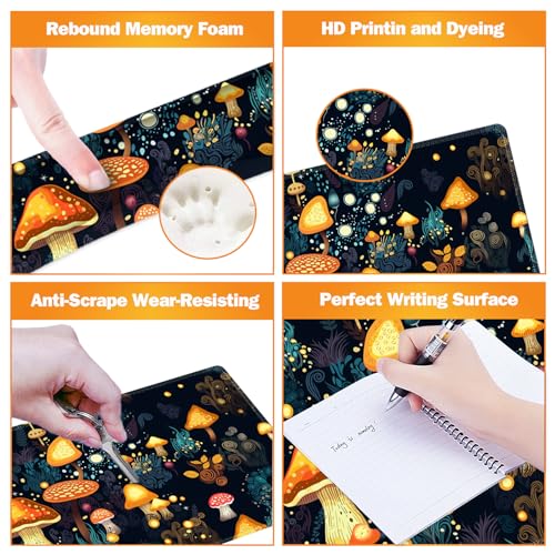 ARTSO Large Gaming Mouse Pad, Keyboard Wrist Rest Pad & Wrist Support Mousepad Set, Stitched Edge, Extended, Non-Slip Base, Memory Foam Desk Mat for Office, Home, Cute Mushrooms - color: Cute Mushrooms