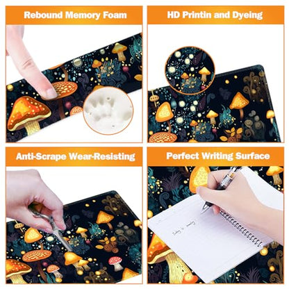 ARTSO Large Gaming Mouse Pad, Keyboard Wrist Rest Pad & Wrist Support Mousepad Set, Stitched Edge, Extended, Non-Slip Base, Memory Foam Desk Mat for Office, Home, Cute Mushrooms - color: Cute Mushrooms